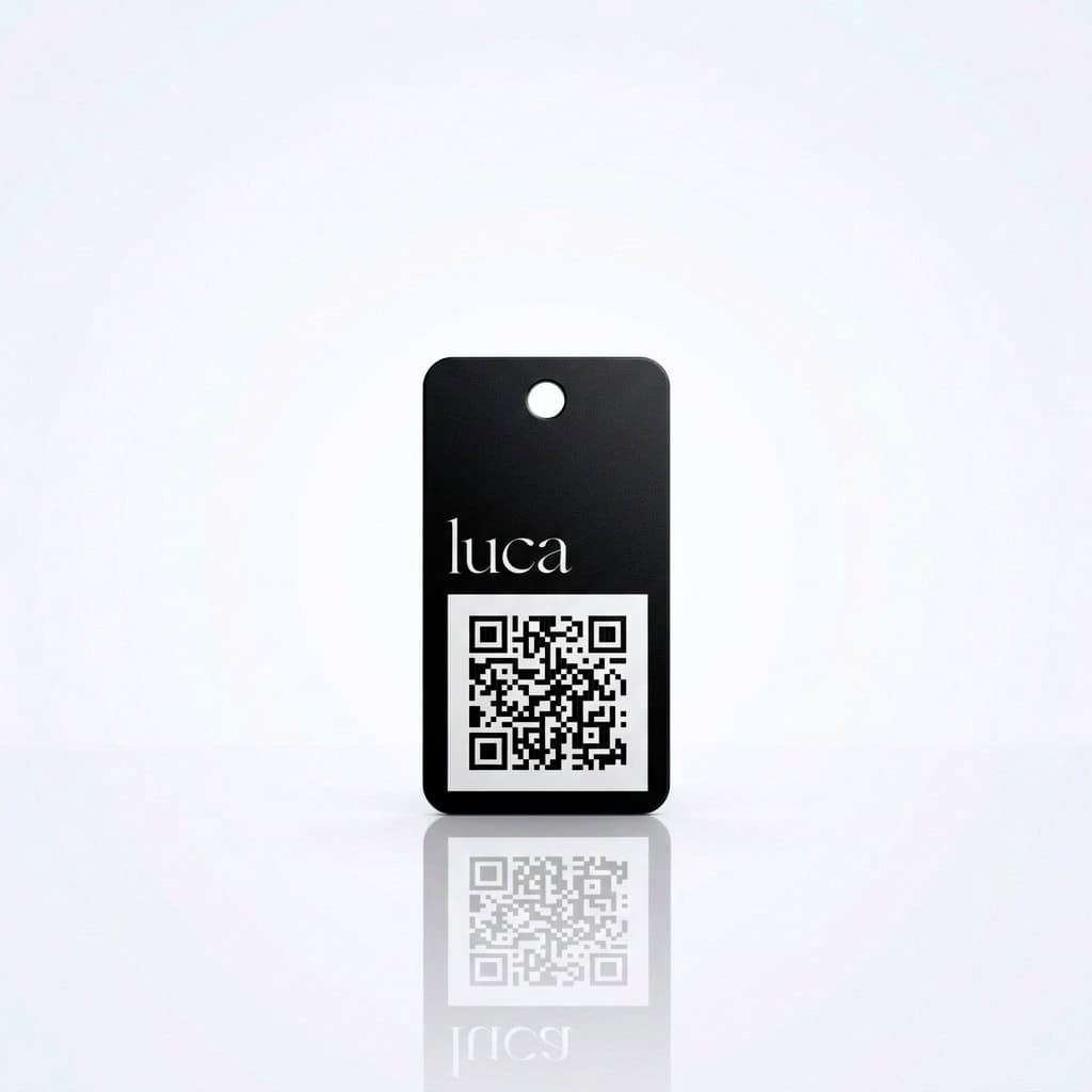 Schwarze luca Key-Tag Karte mit Lochung und QR Code