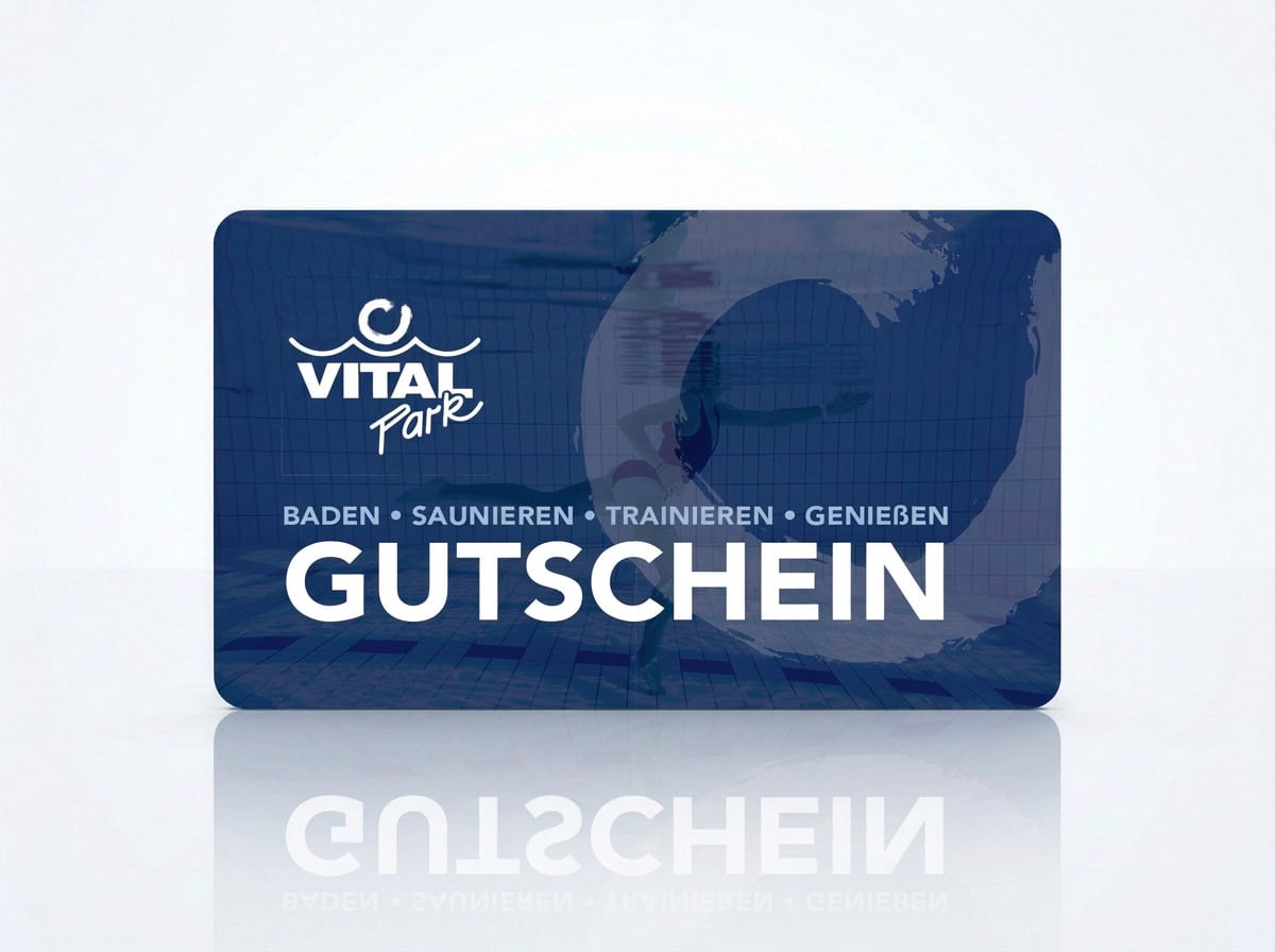 Blaue VITAL Park Gutscheinkarte aus recyceltem Meeresplastik