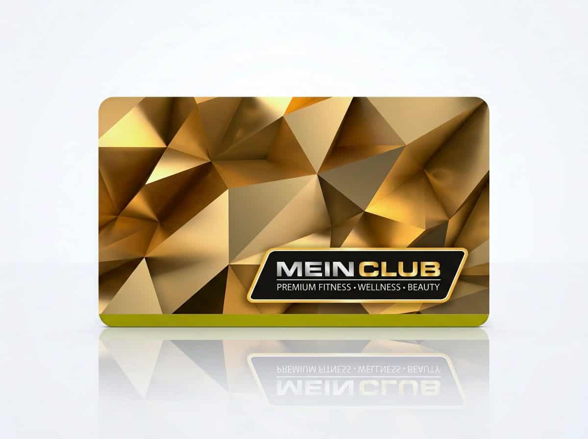 Goldene MEINCLUB Karte als Beispiel für individuell bedruckte RFID Karten